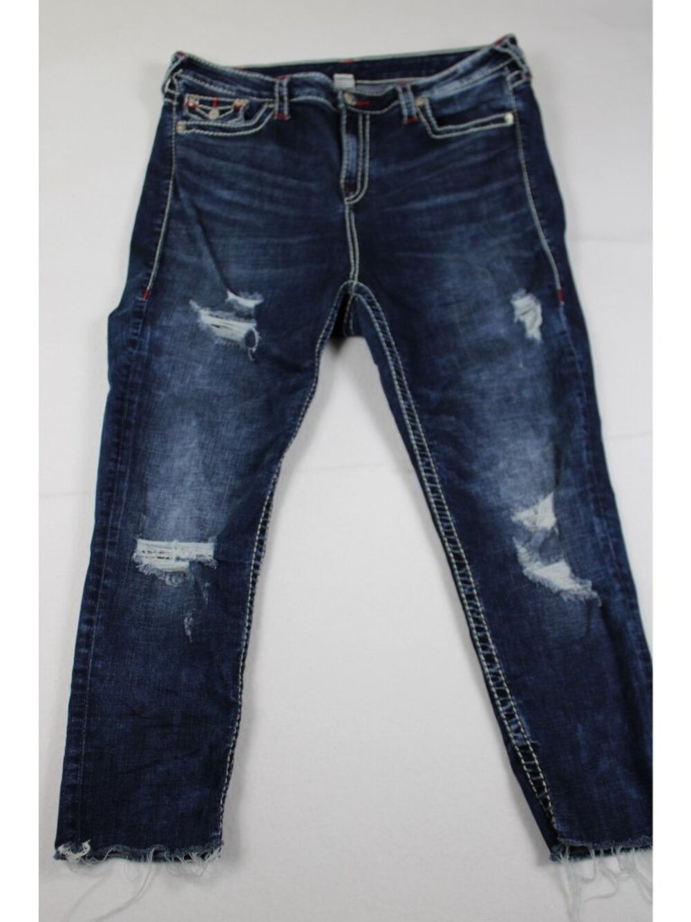 True Religion Mens Distressed Skinny Blue Jeans Size 38